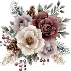 Watercolor winter bouquet, winter flowers, generative AI