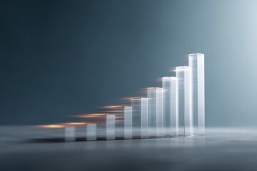 Rising glass bar graph with motion blur effect on gradient background