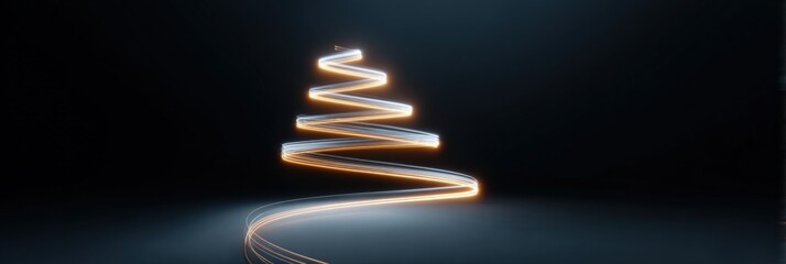 Abstract light trail forming christmas tree shape on dark background