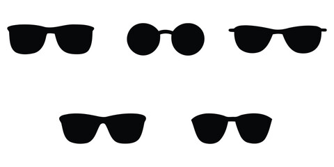 Set of black silhouette icons of different styles of sunglasses