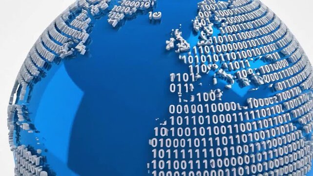 3d globe covered in binary code