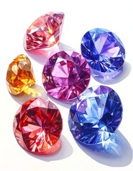 Fototapeta premium Colorful, faceted gemstones of various shapes, isolated on white