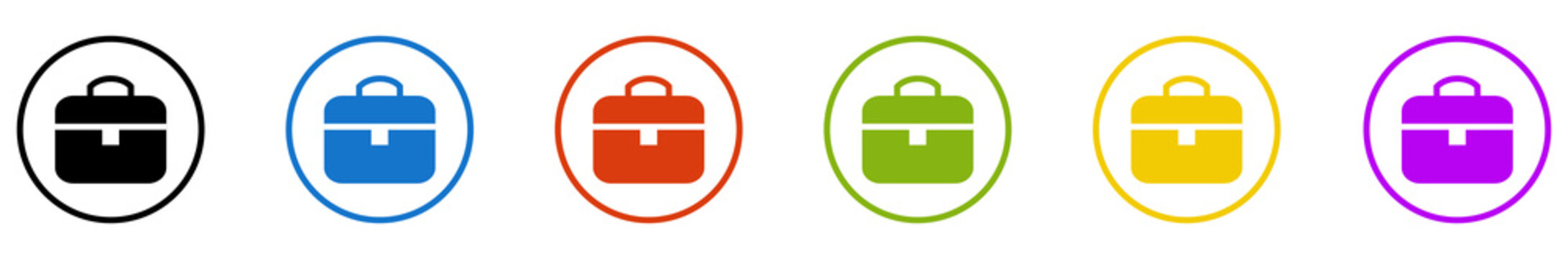 Banner mit 6 farbigen Icons im Kreis: Aktentasche oder Gep&auml;ck