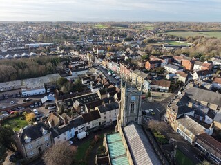 High Street Halstead Town Centre Essex UK drone,aerial  winter