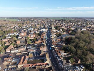 High Street Halstead Town Centre Essex UK drone,aerial  high point of view