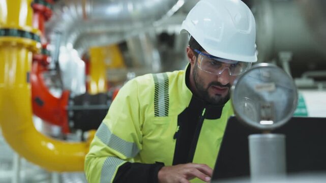 Engineer focuses on the integrity of the coolant distribution network pipeline for the immense industrial cooling structure.