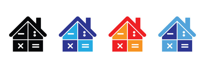 a colorful depiction of four simple house icons each exhibiting a unique color scheme and design aesthetic high quality professional