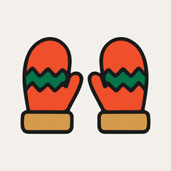 Christmas object warm gloves vector illustration. Hand drawn simple graphic elements