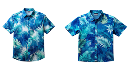 Tropical Blue Hawaiian Shirt with Palm Flowers – Transparent Background PNG
