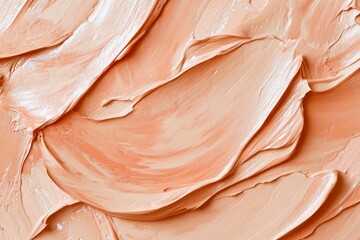 The artwork showcases a detailed texture of neutral oil paint with soft peach and cream colors creating dynamic brush strokes and layers