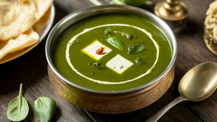 Indian cinema.Palak Paneer - palak paneer, rich green puree soup.