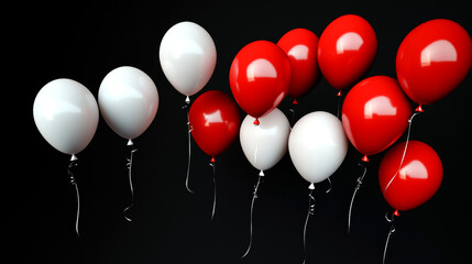 Balloons in bright red and white are suspended in the air, creating a festive atmosphere perfect for a joyful birthday celebration