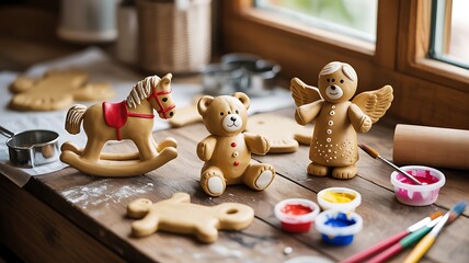 Handcrafted Gingerbread Toys and Painted Cookies for Festive Celebration Photo