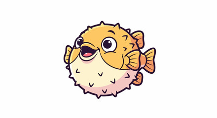 Cute cartoon puffer fish with happy expression. © Arc std.
