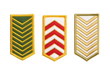 Embroidered Sergeant Rank Chevron Patches Three Chevrons Green Red White Gold Border