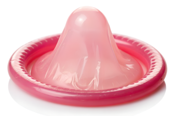 Pink Rolled Condom Isolated White Background Latex Contraceptive Safe Sex