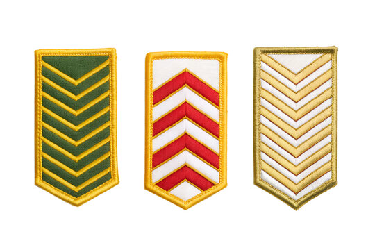 Embroidered Sergeant Rank Chevron Patches Three Chevrons Green Red White Gold Border