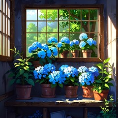 window with flowers in pots