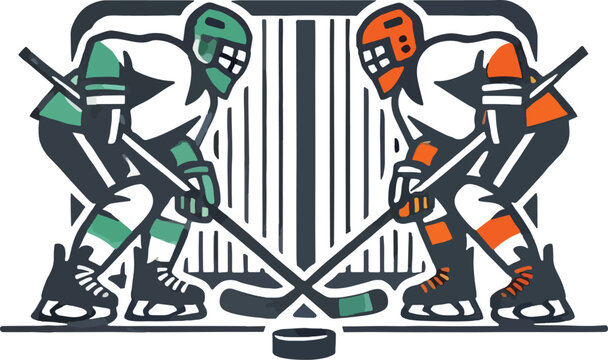 Hockey Players Face Off At The Net With Puck ice hockey