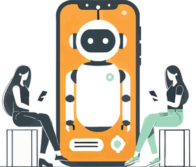 People interacting with a robot on a smartphone screen