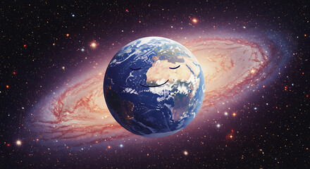 Fototapeta premium Earth With Smiling Face in Outer Space