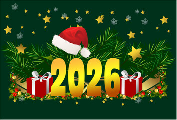 Composition with and number and Santa hat for New Year