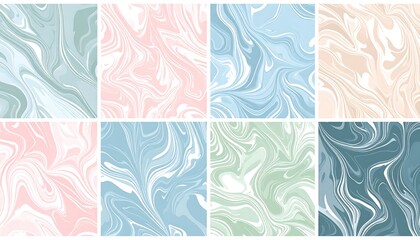 Collection of abstract fluid marble backgrounds in various pastel colors
