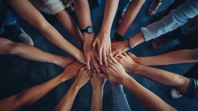 Many hands joined together in a circle