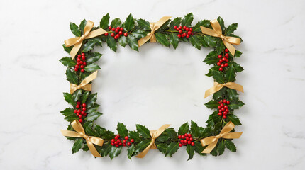 Festive Holly Wreath Frame on Marble