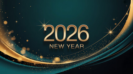 Gold glittering 2026 new year celebrations with stars and cosmic arc design
