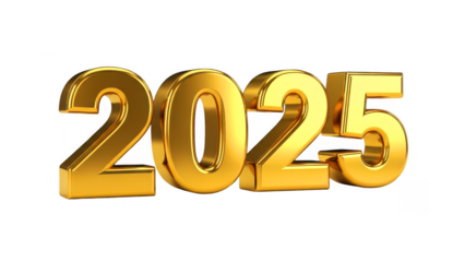 Golden 2025 number isolated design new year celebration isolated on transparent background