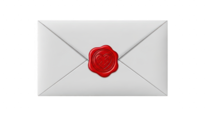 Sealed envelope with red wax seal isolated on transparent background