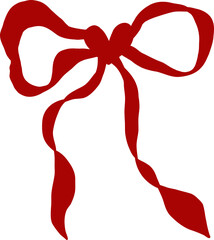 Whimsical Hand-Drawn Vintage Red Ribbon Bow