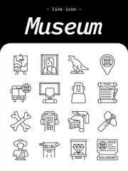 Museum thin line icon set. Art gallery, history exhibit, culture space outline icons.