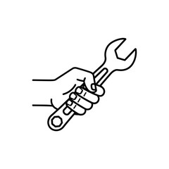 Obraz premium Hand wrench, simple design, graphic drawing, black and white on a transparent background