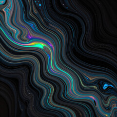 Fototapeta premium Bright colorful oil waves swirling smoothly against a black background