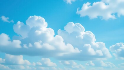 Fluffy white clouds scattered across a bright blue sky. The scene captures a serene and peaceful atmosphere, ideal for nature-themed projects.