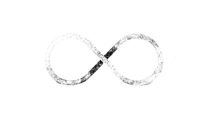 White, textured infinity symbol against a black background