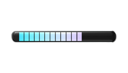 A horizontal, glossy progress bar on a black background displays loading progress