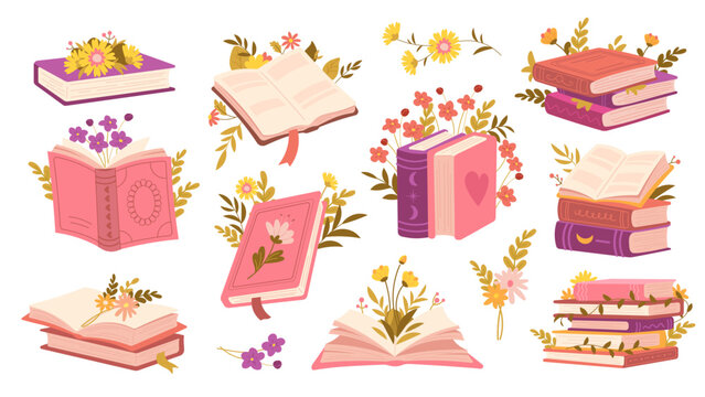 Pink book with flowers, girly stickers for readers