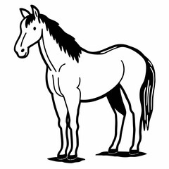 Obraz premium Simple black and white illustration of a standing horse