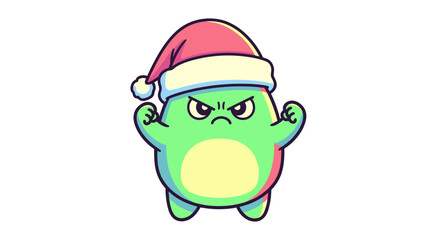 Angry green monster wearing a Santa hat ready for Christmas.