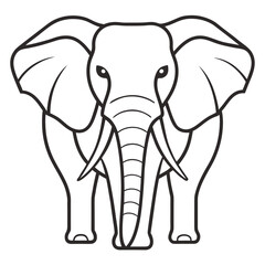 Simple black and white outline drawing of an elephant facing forward