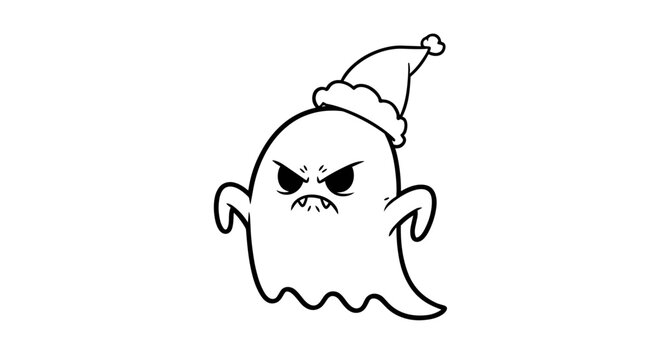 Angry ghost wearing a Christmas hat with a grumpy expression.