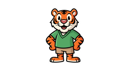 Cartoon Tiger Character Wearing Clothes Standing Upright.