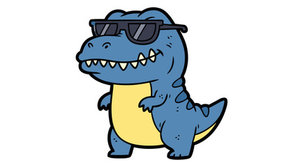 Obraz premium Cool Blue Tyrannosaurus Rex Dinosaur Wearing Sunglasses Cartoon.