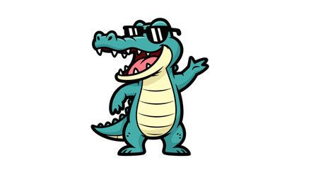 Obraz premium Cool cartoon alligator wearing sunglasses waving hello with a smile.