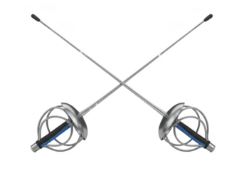 3d icon of two fencing foils crossed isolated on transparent background, a classic sport equipment for fencing, dueling, and historical reenactment activities