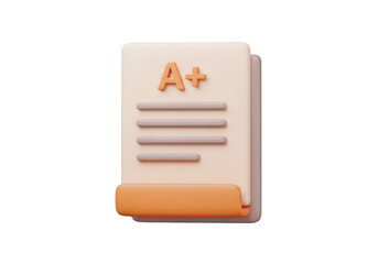 3d icon of a plus grade paper isolated on transparent background, a symbol of academic success, achievement, and educational excellence in school and university