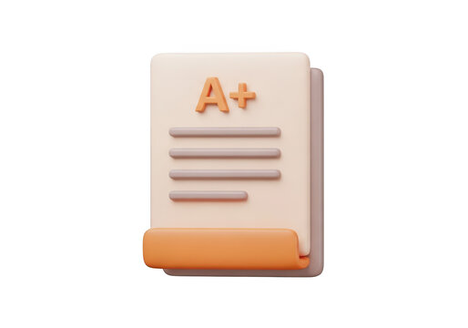 3d icon of a plus grade paper isolated on transparent background, a symbol of academic success, achievement, and educational excellence in school and university